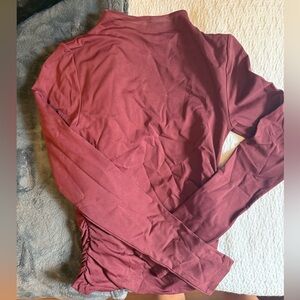 Aritzia Burgundy Contour Mock Neck Long Sleeve Top